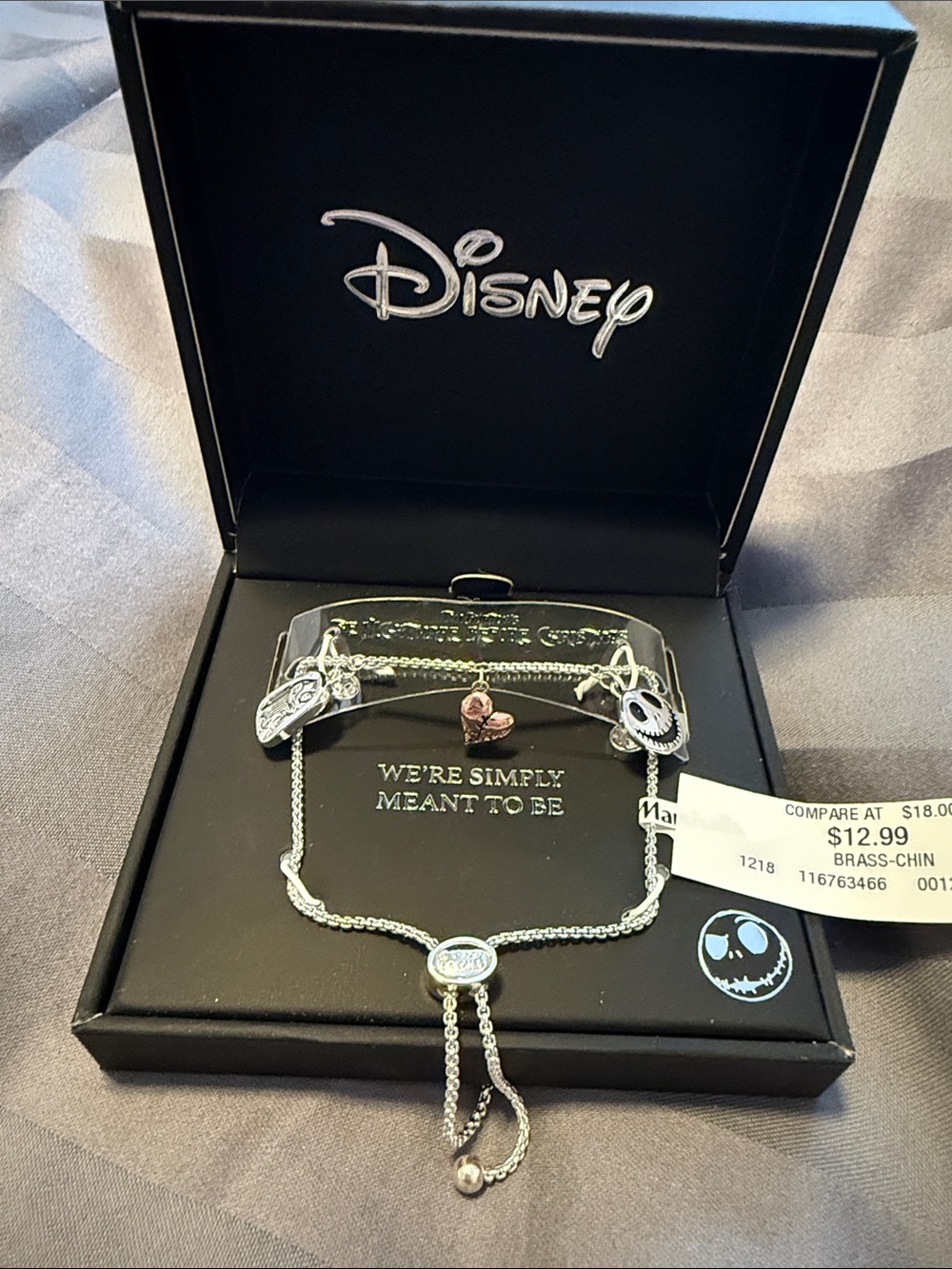 Disney Silver-Tone Charm Bracelet with Pink Heart Accent
